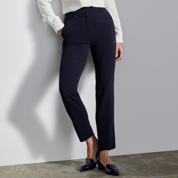 The Fold Navy Clever Crepe Slim-Leg Trousers - Picture 1 of 6